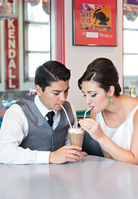 old fashioned couple in malt shop